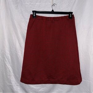 Classic Wear Vintage Red Houndstooth Skirt Elastic Waist Knee Length lined